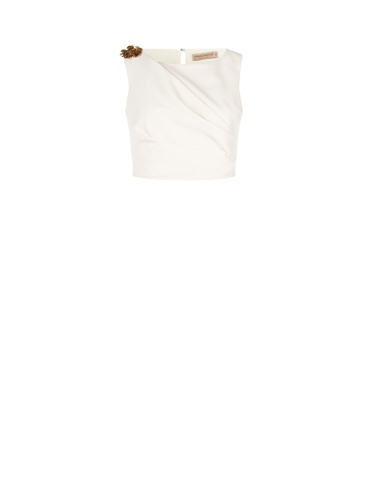 Top asimmetrico panna con accessorio oro