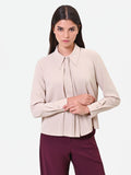 Camicia tortora beige in georgette con pieghe sovrapposte