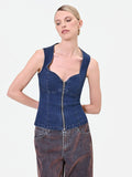 Gilet bustier in denim blu indaco