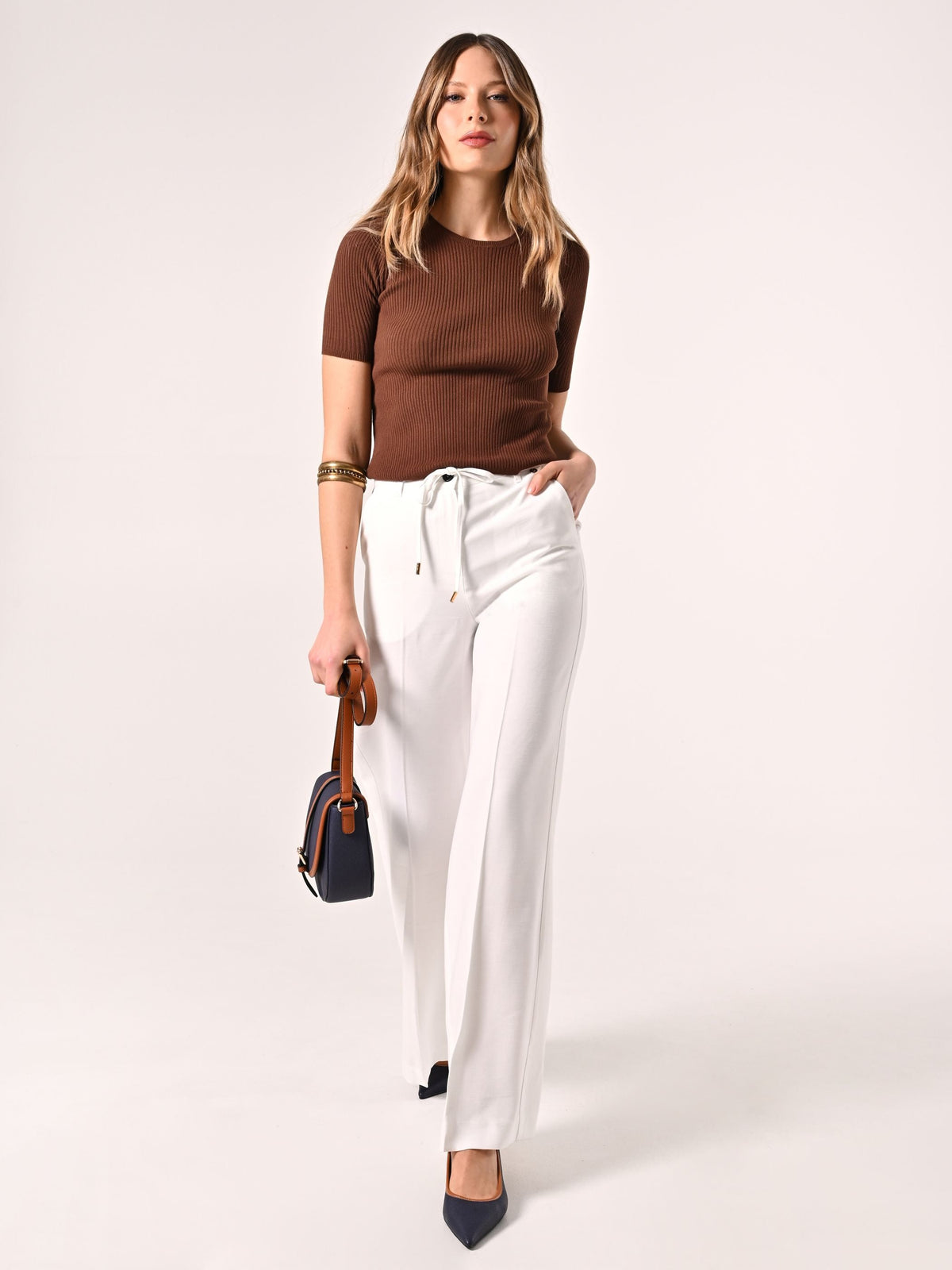 Pantaloni Ampi Bianchi in Viscosa