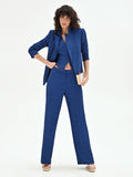 Pantalone gessato gamba ampia blu brillante a vita bassa