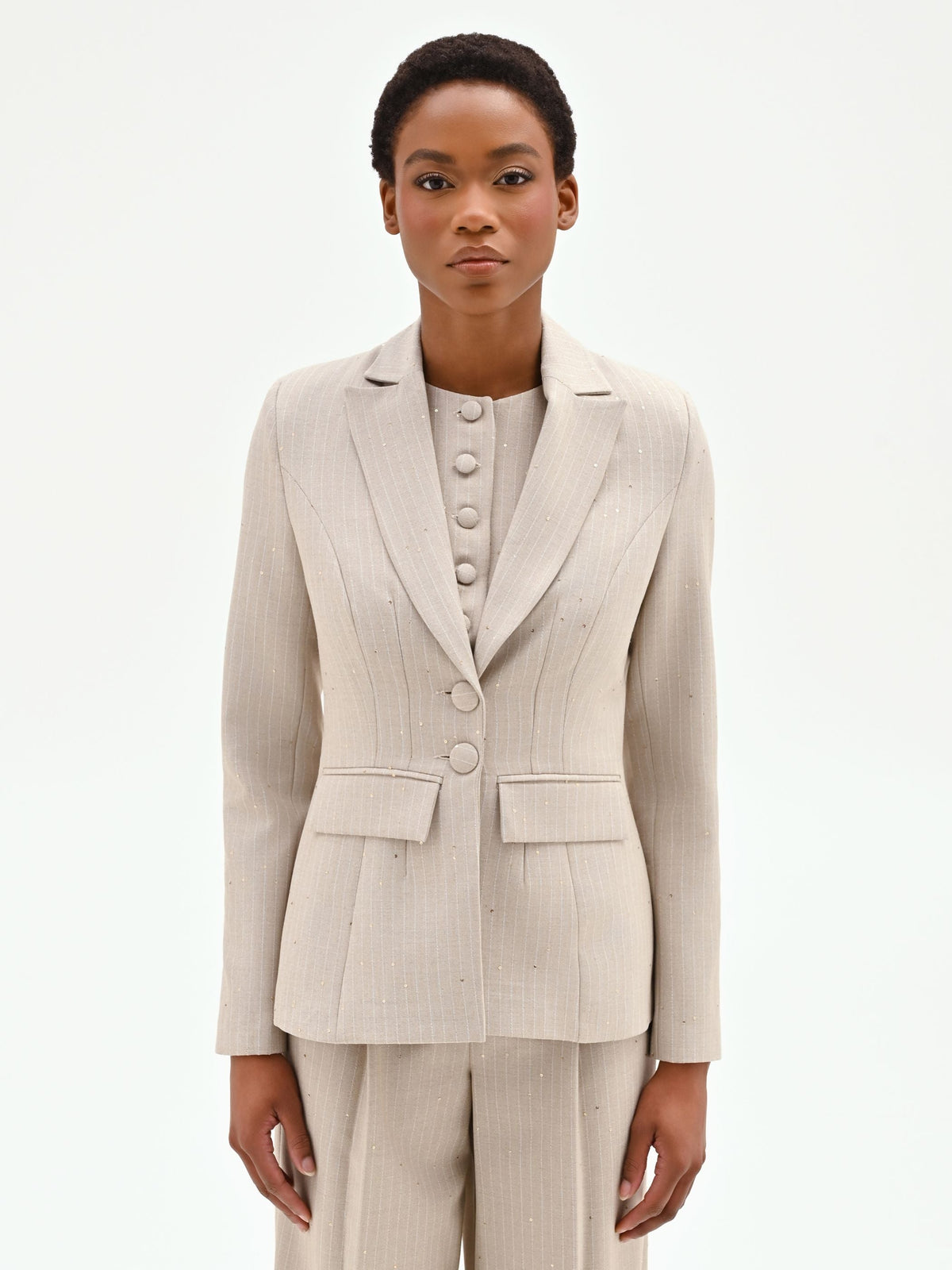 Giacca sfiancata beige gessata
