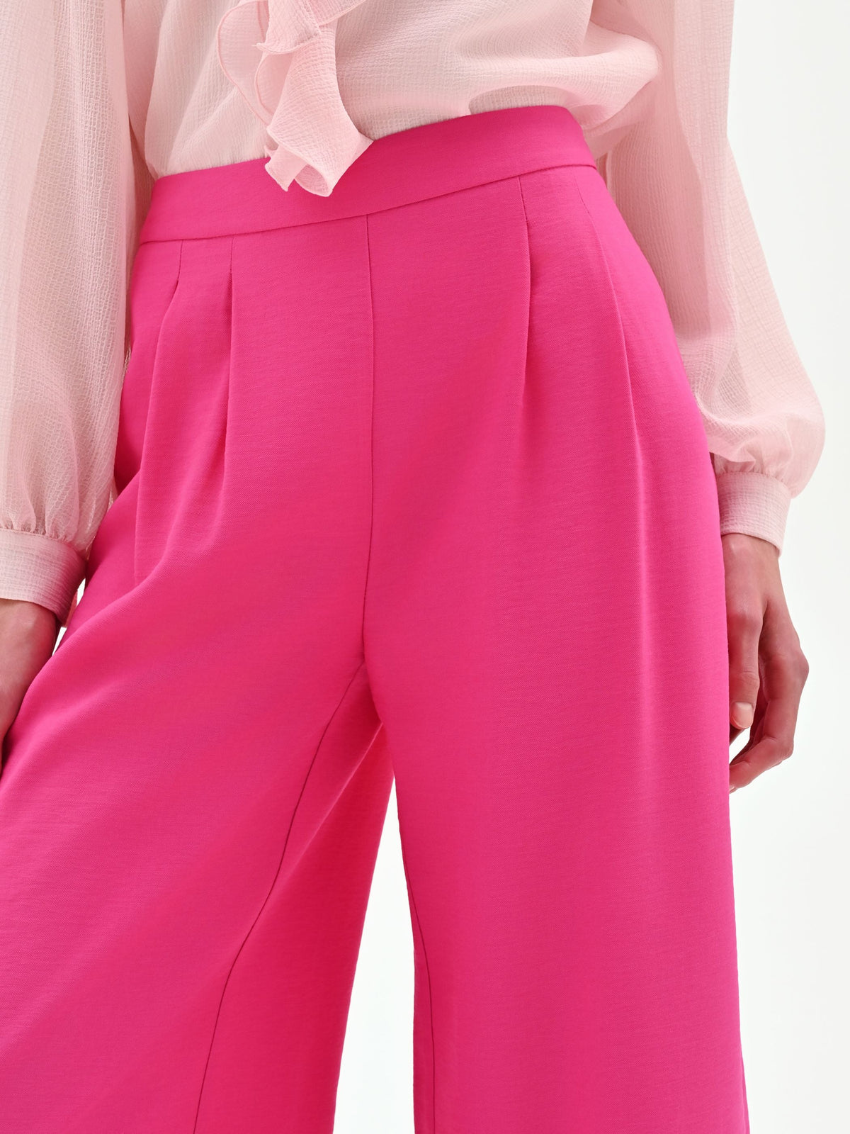 Pantalone palazzo fucsia a vita alta in poliviscosa