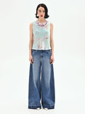 Top verde menta con stampa floreale jacquard
