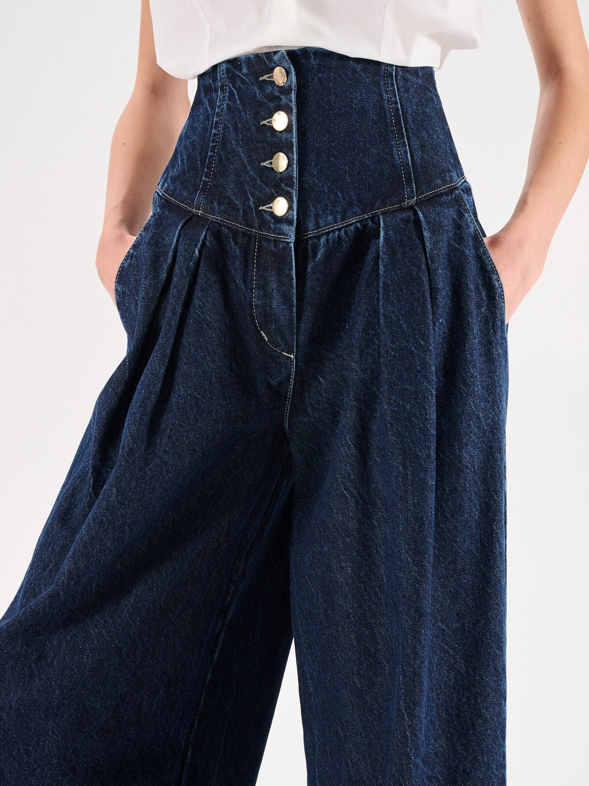 Jeans blu navy a vita alta