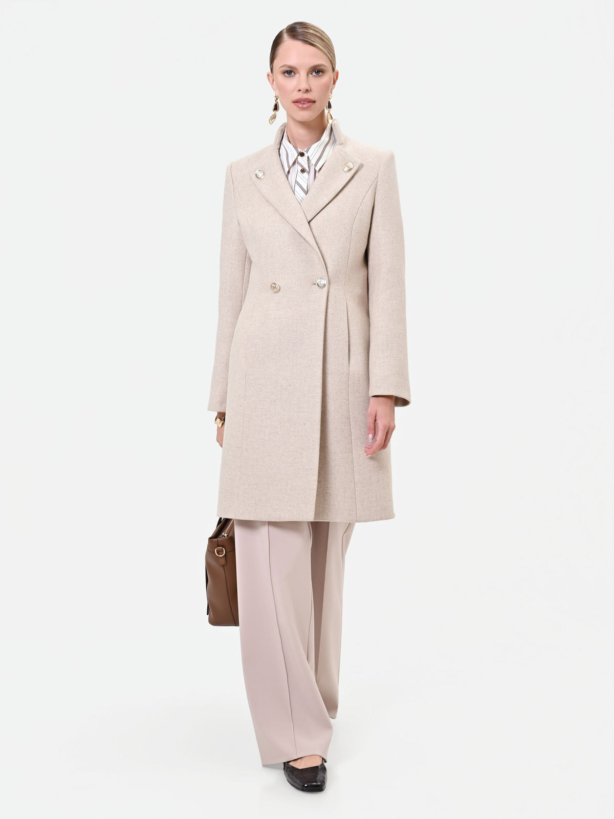 Cappotto doppiopetto tortora beige misto lana
