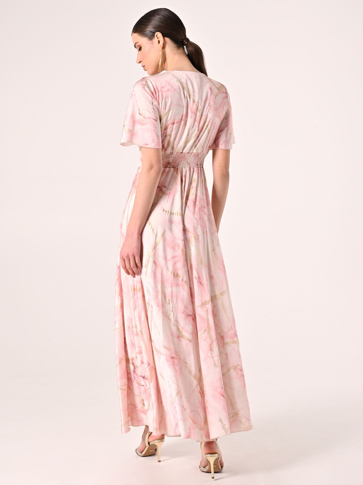 Abito Lungo Marmorizzato Glitter Rosa