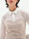 Abito corto combinato in tweed beige chiaro