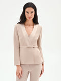 Giacca tortora beige con cintura e rever satinati