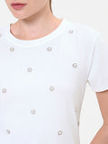 T-shirt panna con applicazioni gioiello