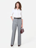 Pantalone grigio a gamba ampia con fantasia check