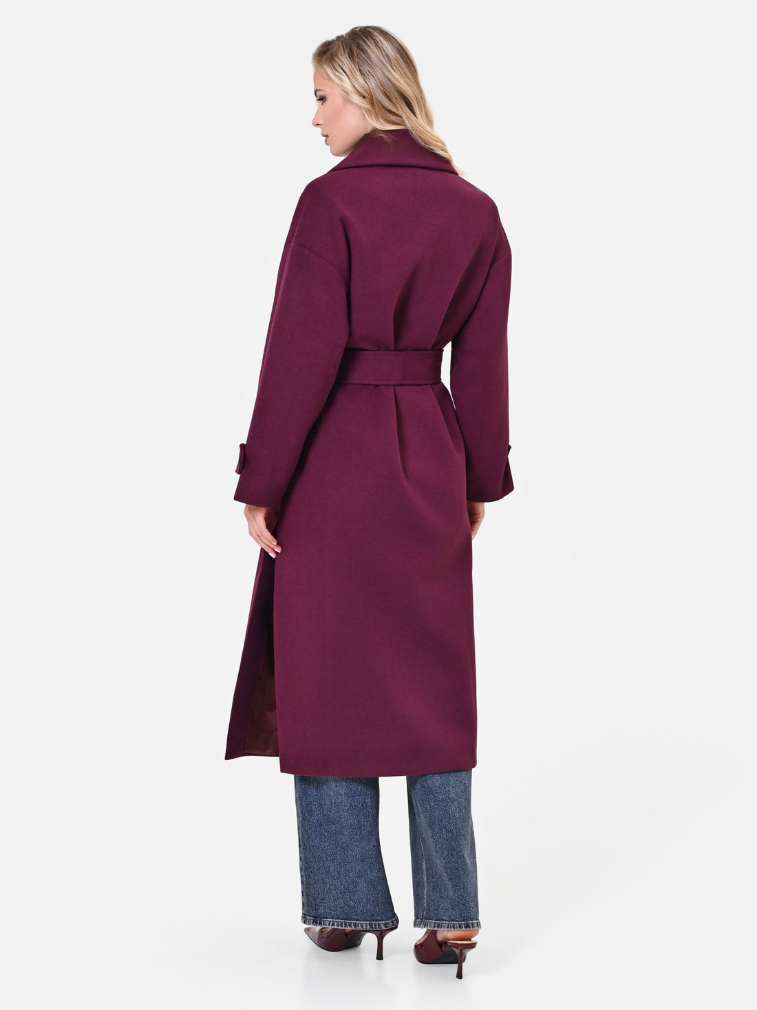 Cappotto lungo bordeaux a vestaglia in velour
