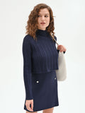 Maglia cropped blu a costine