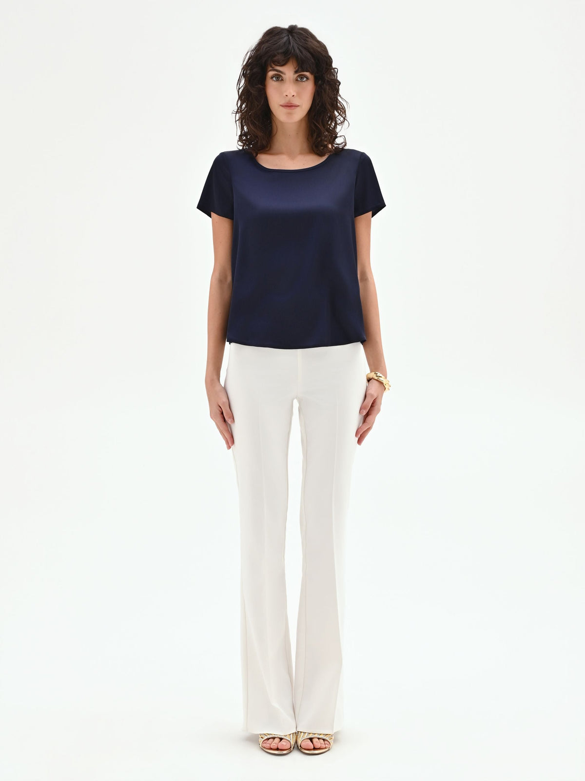 Blusa in raso blu