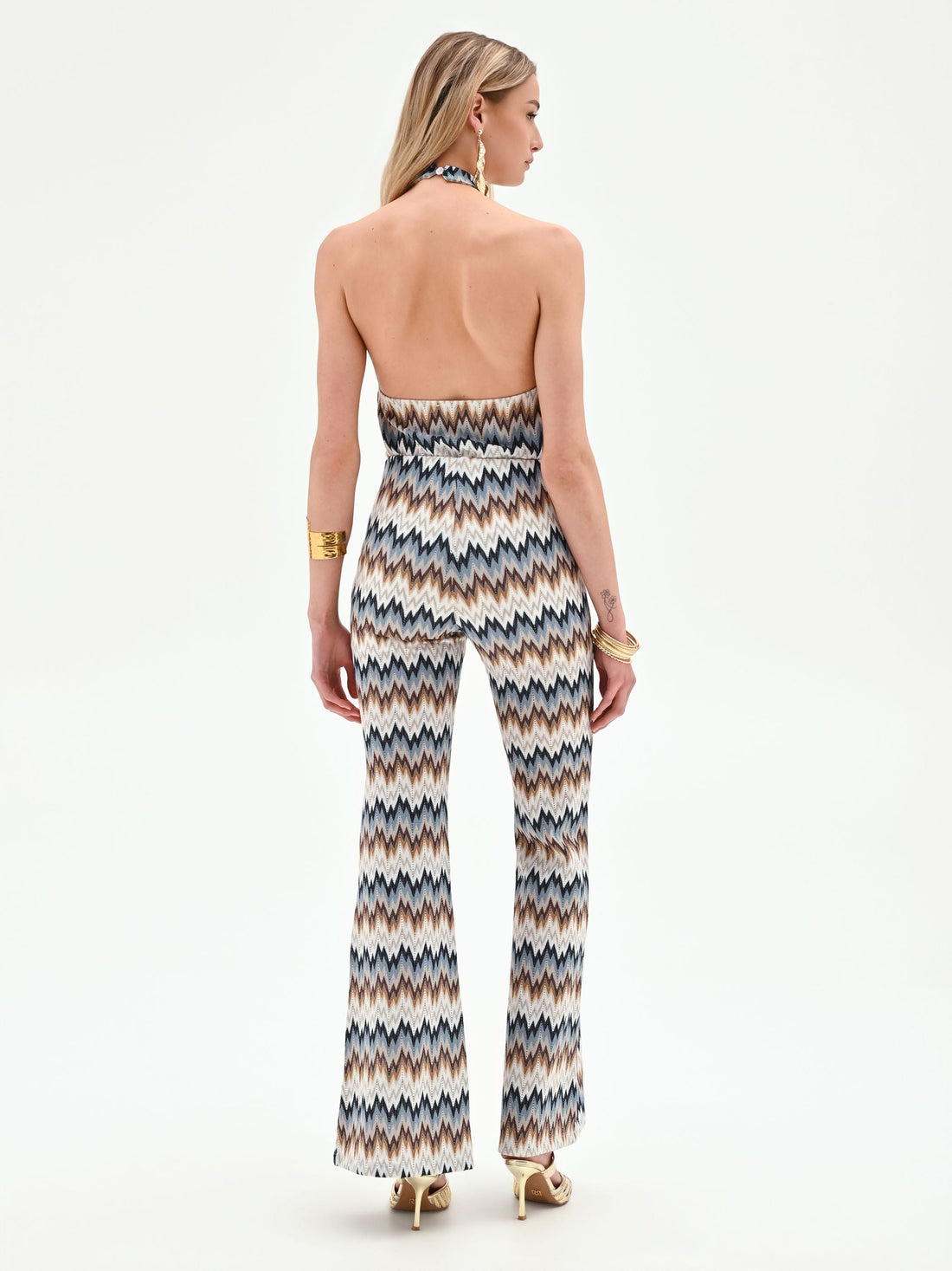 Pantalone azzurro con motivo chevron
