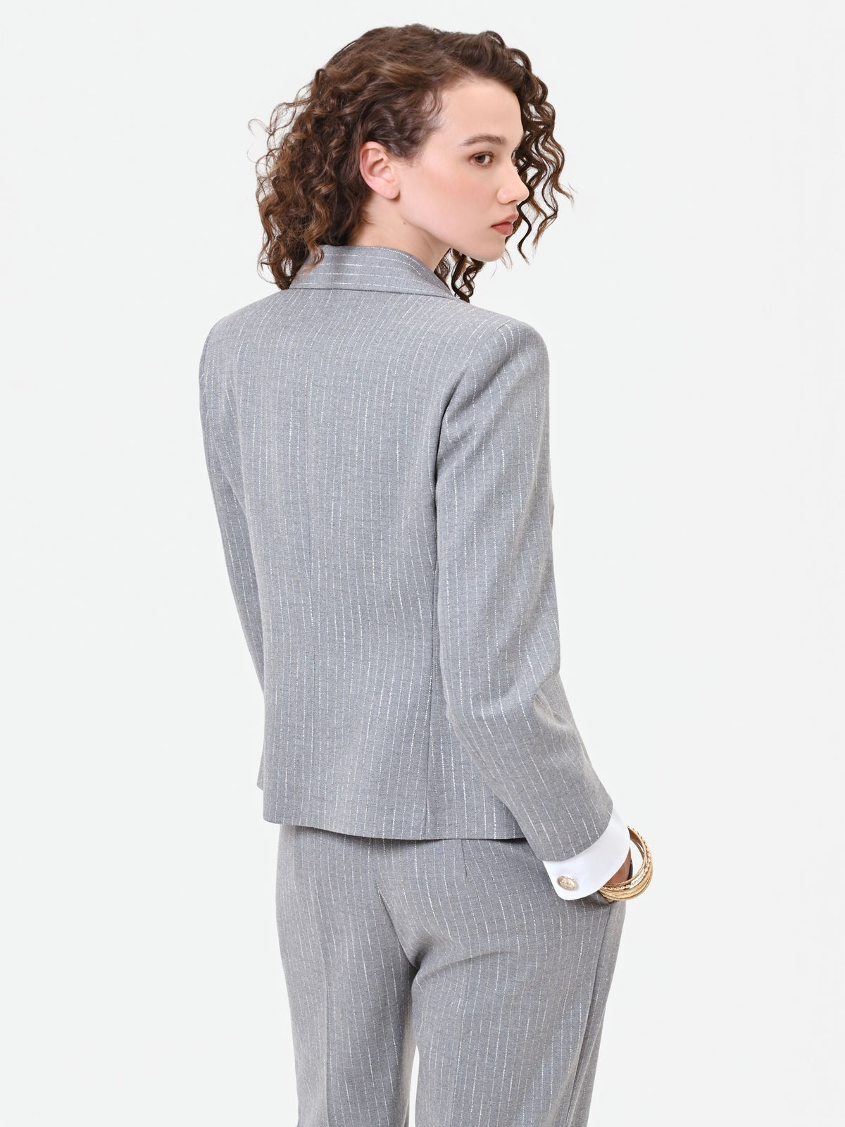 Giacca monopetto grigio chiaro gessata