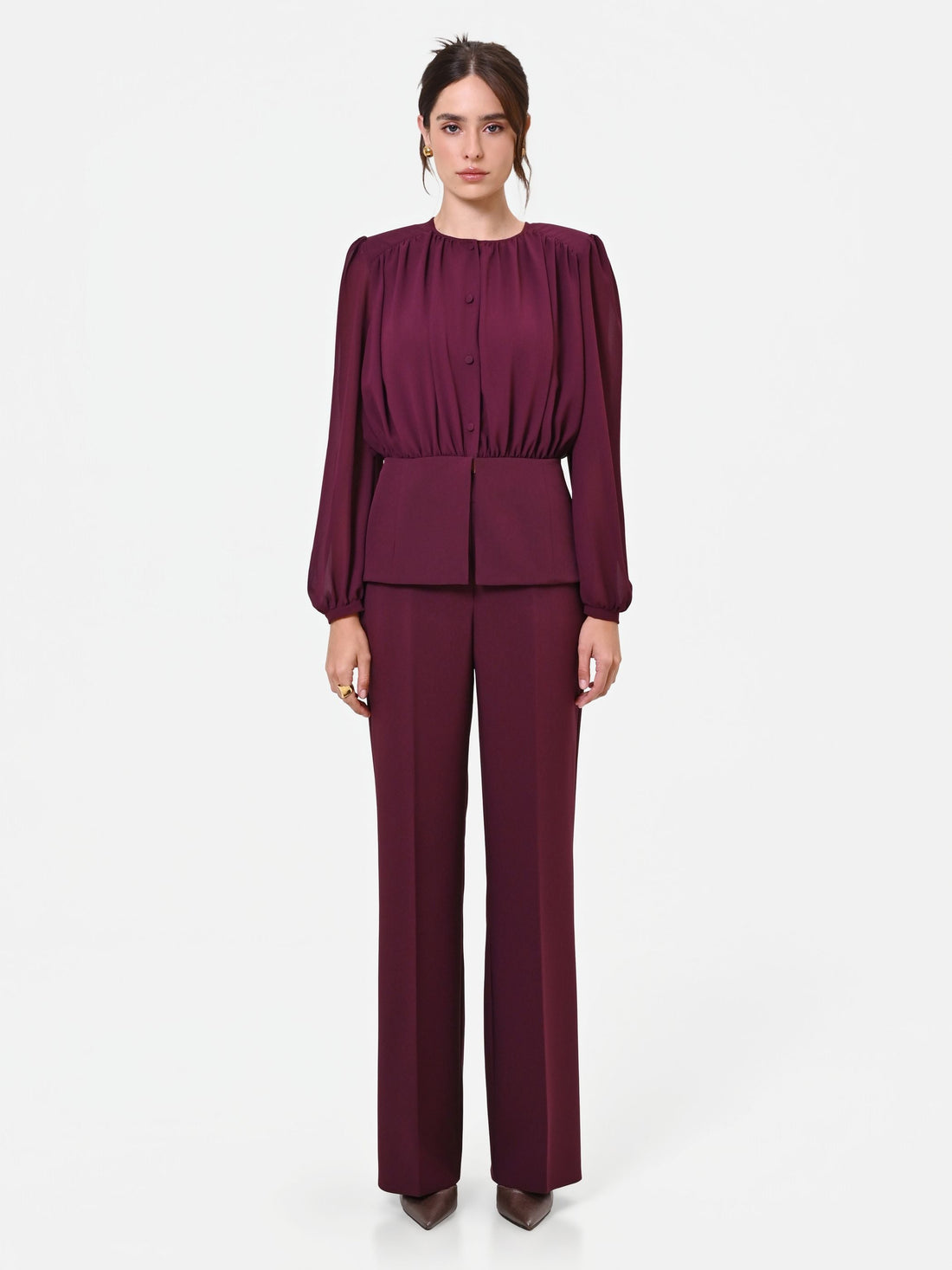 Camicia Studio bordeaux in georgette con baschina