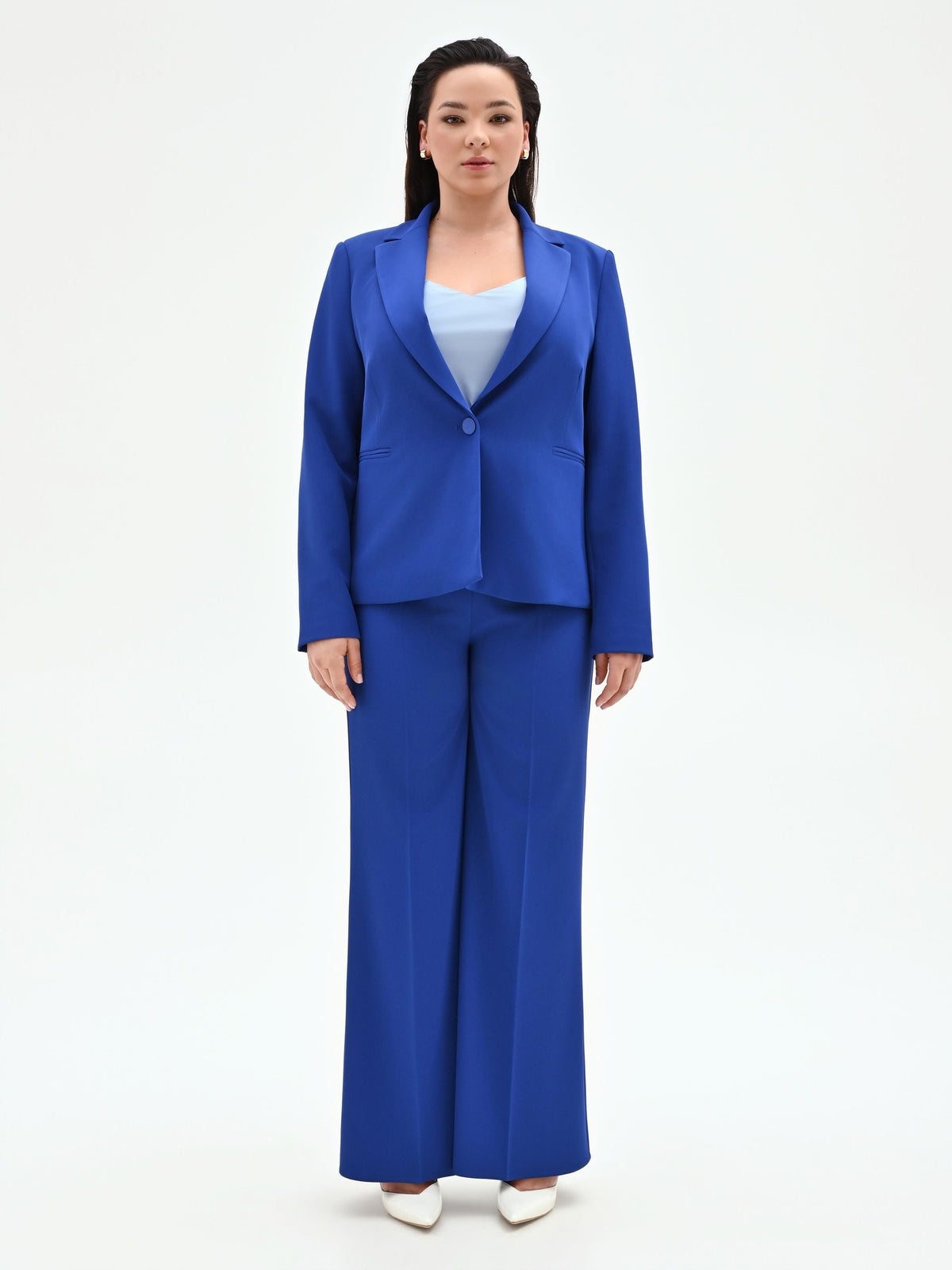 Giacca Curvy blu cina con rever a lancia in cadi