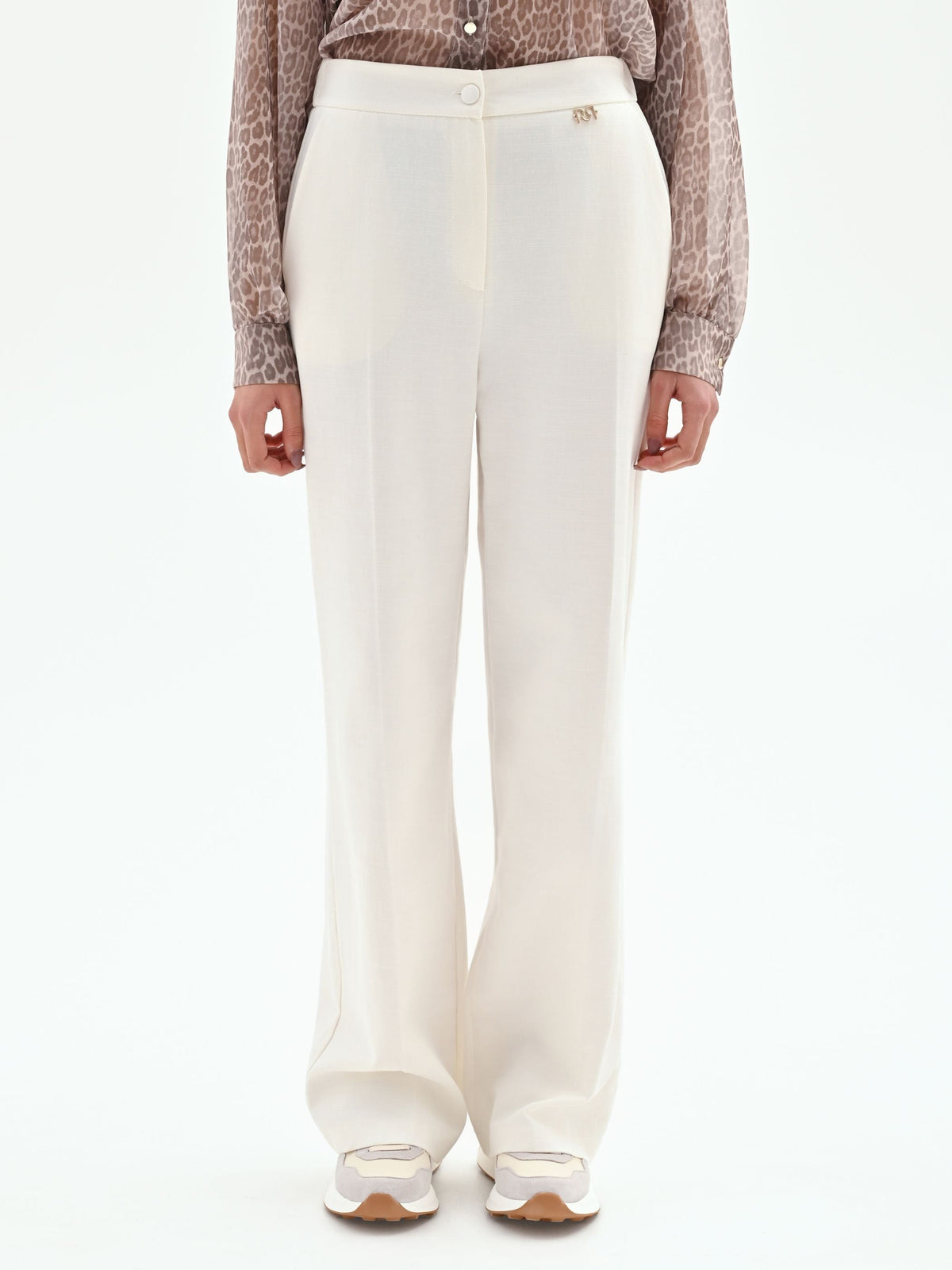 Pantalone palazzo in misto cotone lyocell bianco