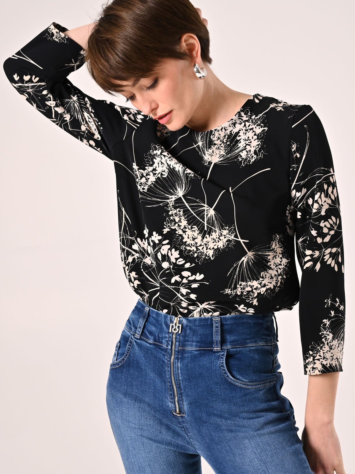 Blusa stampa Floreale Black & White