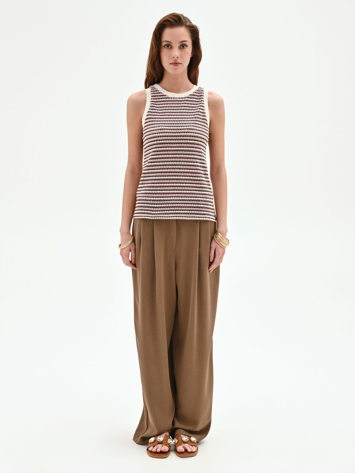 Top in maglia a righe color cioccolato