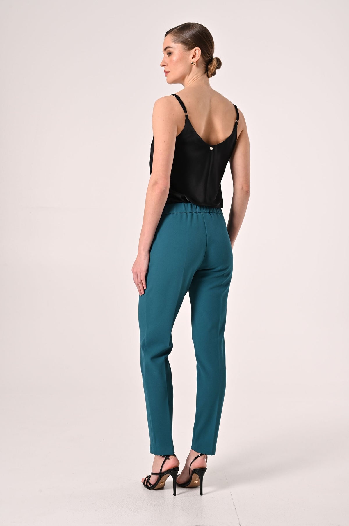 Pantaloni Verde Reale con Inserti in Raso