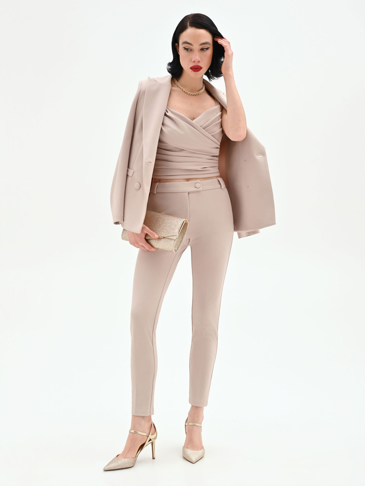 Pantalone tortora beige skinny