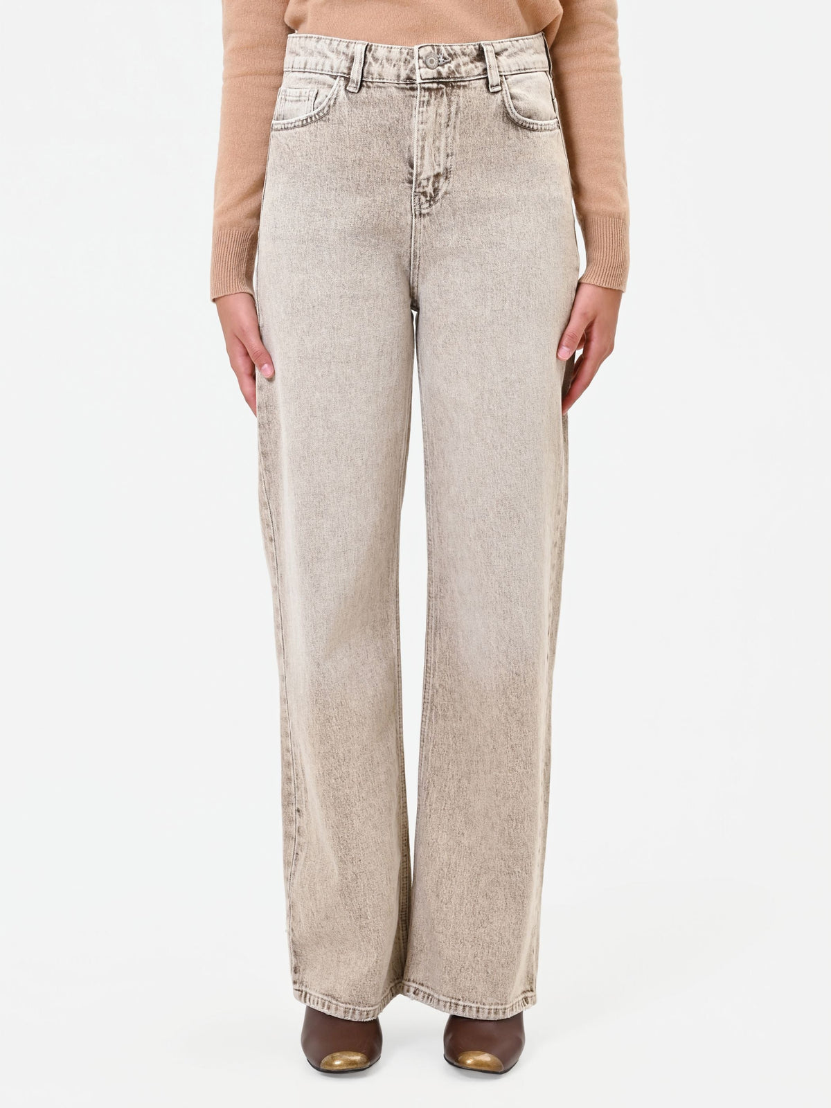 Jeans ampi a vita alta tortora beige Giorgia Palmas X Rinascimento
