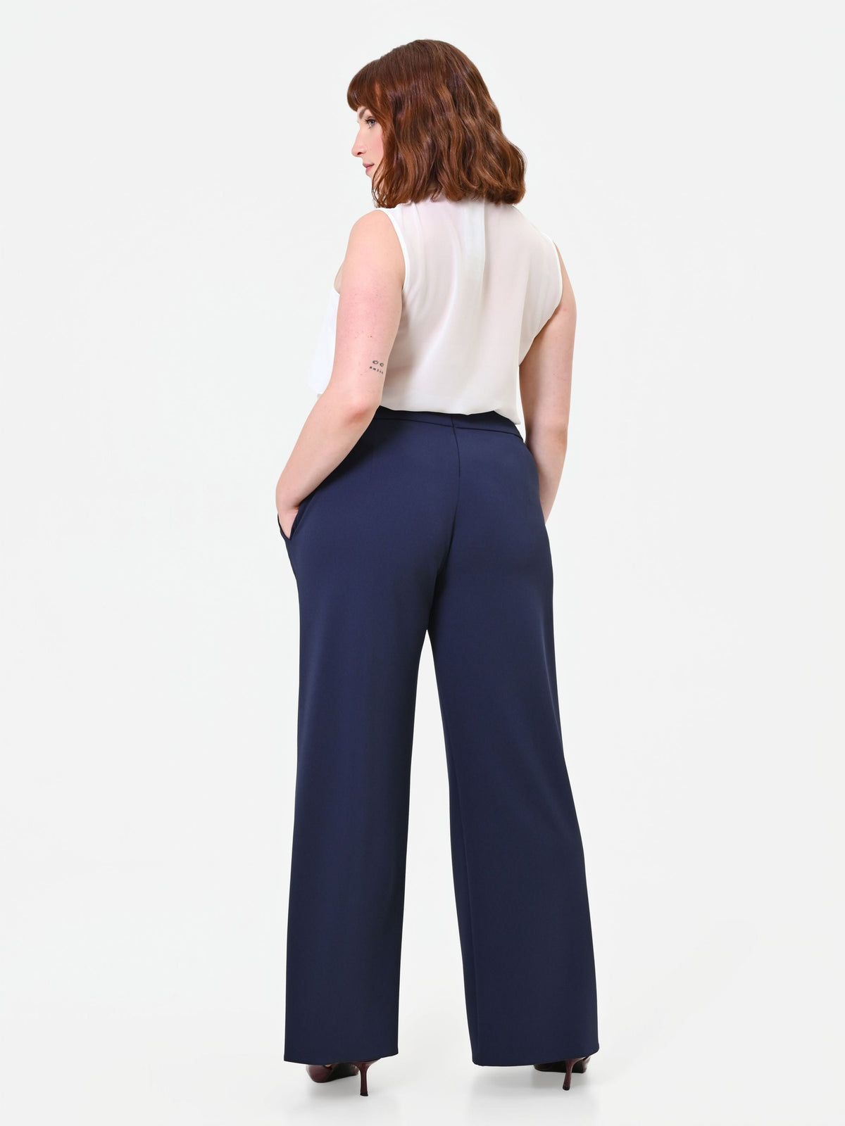 Pantalone palazzo Curvy blu navy con catena