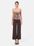 Top paillettes a fascia bronzo con drappeggio