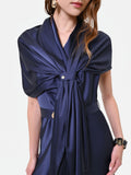 Stola blu navy in raso con anello