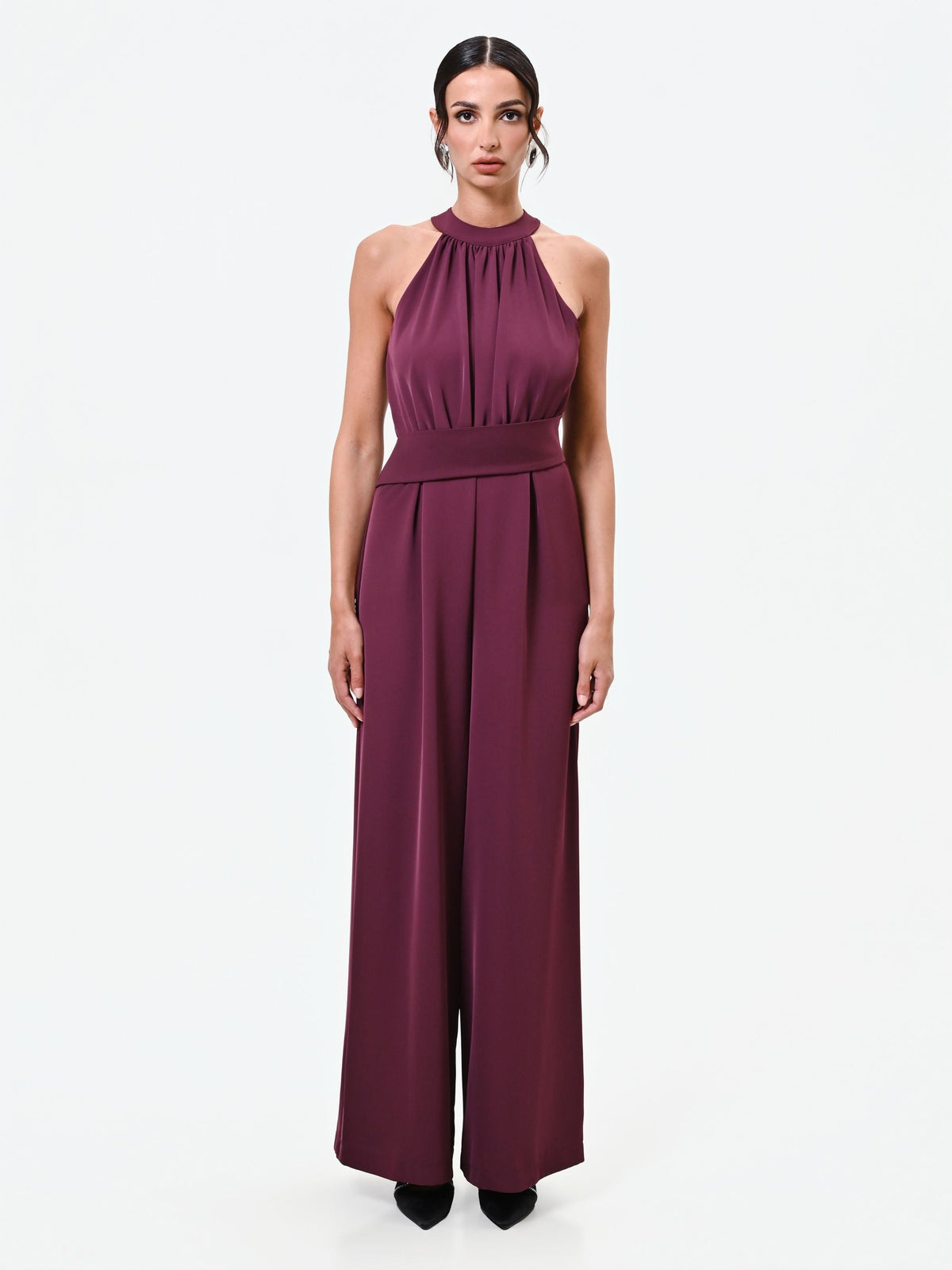 Tuta rosso bordeaux con pantalone palazzo