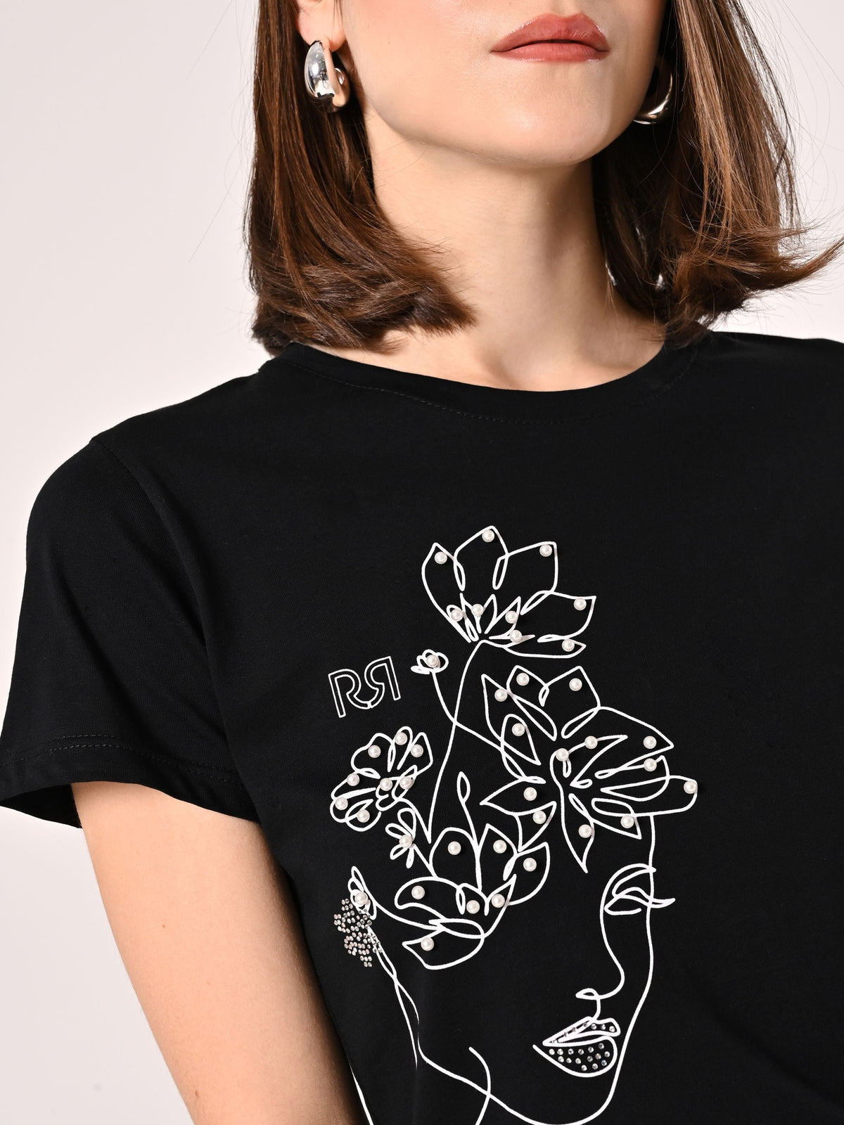 T-Shirt bianca in Cotone con Perle