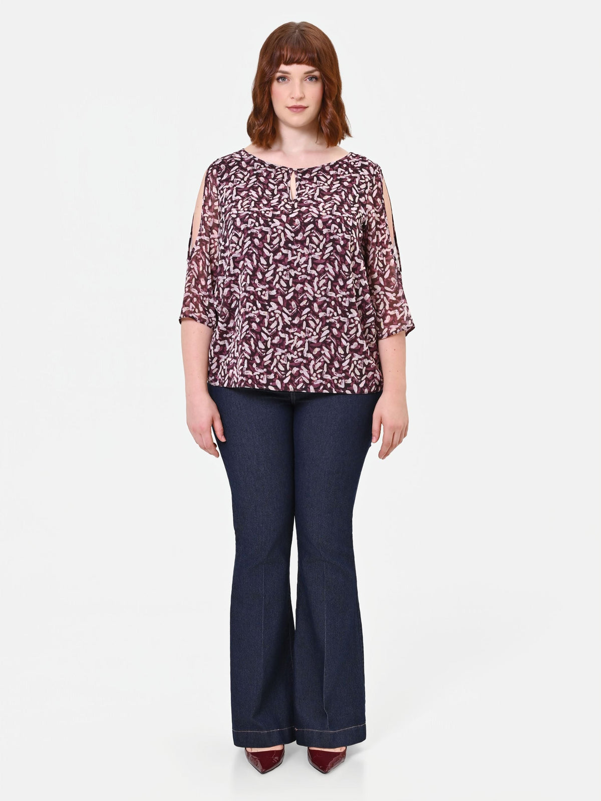 Blusa Curvy  rosso bordeaux in raso fantasia