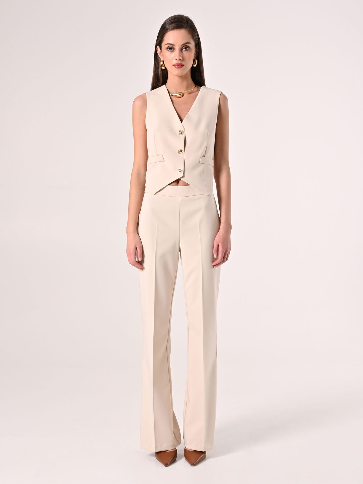 Gilet in Tessuto Tecnico Beige Chiaro