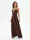 Abito lungo cioccolato con inserto in tulle