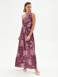 Abito lungo rosso bordeaux con stampa floreale