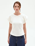 T-shirt panna bianco con maniche strutturate