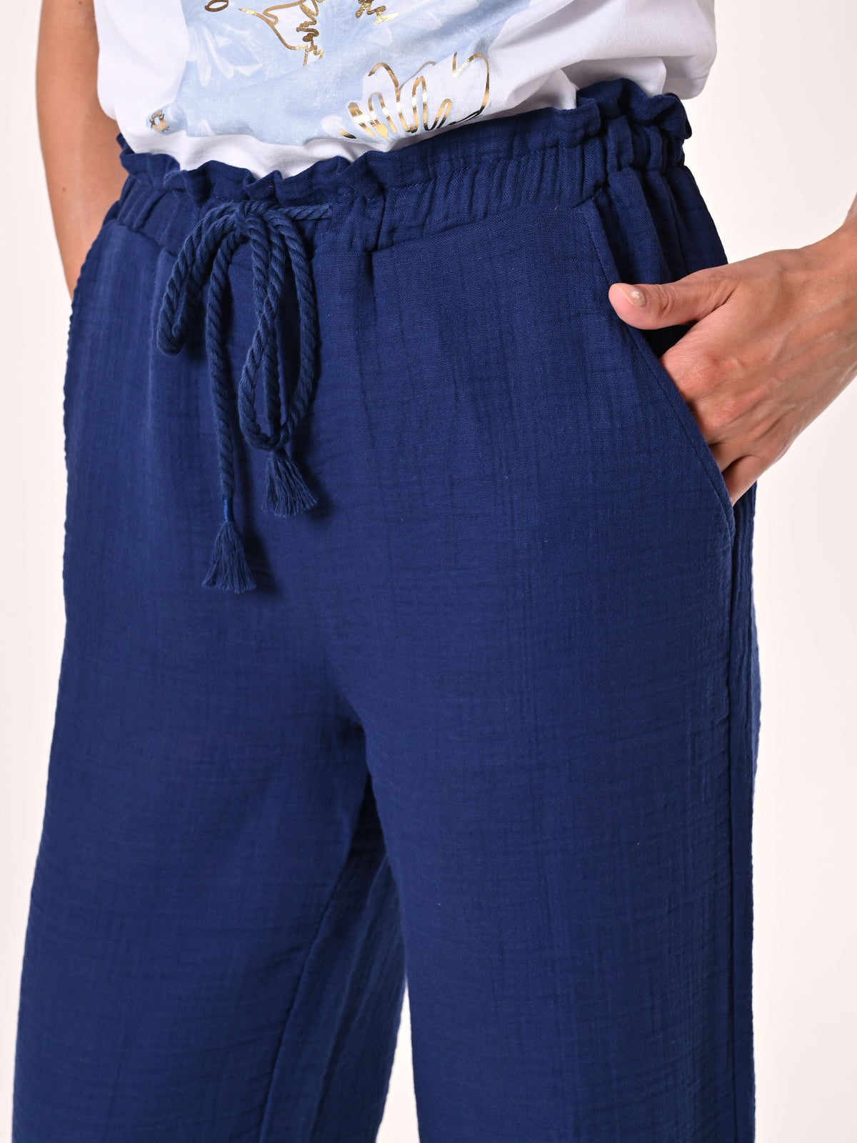 Pantaloni Ampi in Cotone Blu