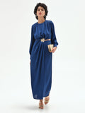 Abito lungo blu brillante con cut-out e applicazione gioiello