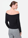 Maglione nero scollato in viscosa in misto viscosa
