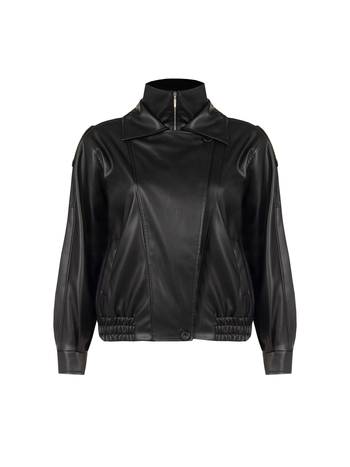 Giacca Curvy  in similpelle nera con chiusura asimmetrica
