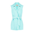 Gilet Verde Acqua con Cintura in Misto Viscosa effetto Crinkle