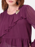 Blusa bordeaux con volant asimmetrico