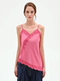 Top in raso rosa con inserti in pizzo