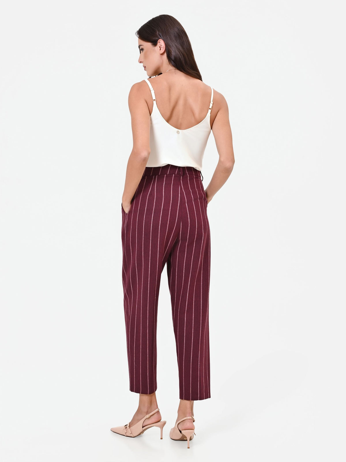 Pantalone cropped gessato rosso bordeaux