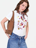 T-shirt panna con stampa grafica laminata