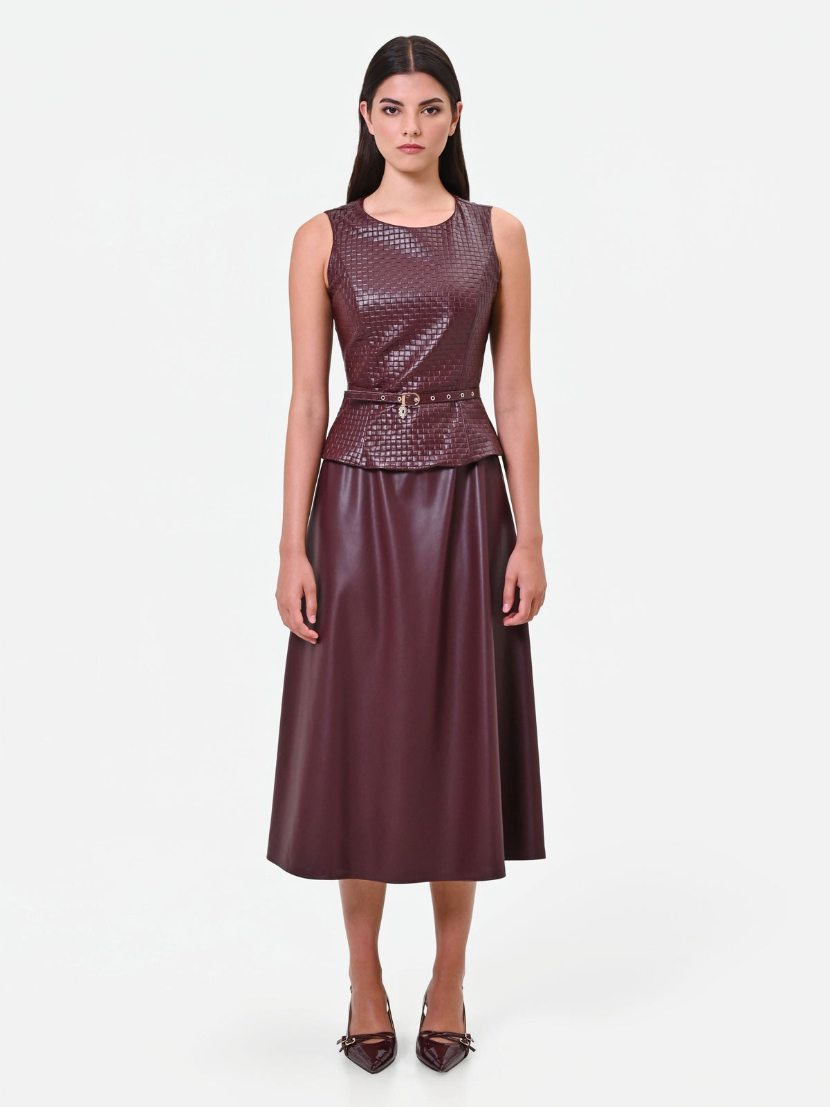 Abito midi in similpelle rosso bordeaux Giorgia Palmas X Rinascimento