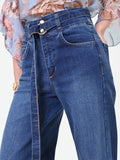 Jeans blu a vita alta con cintura gamba ampia