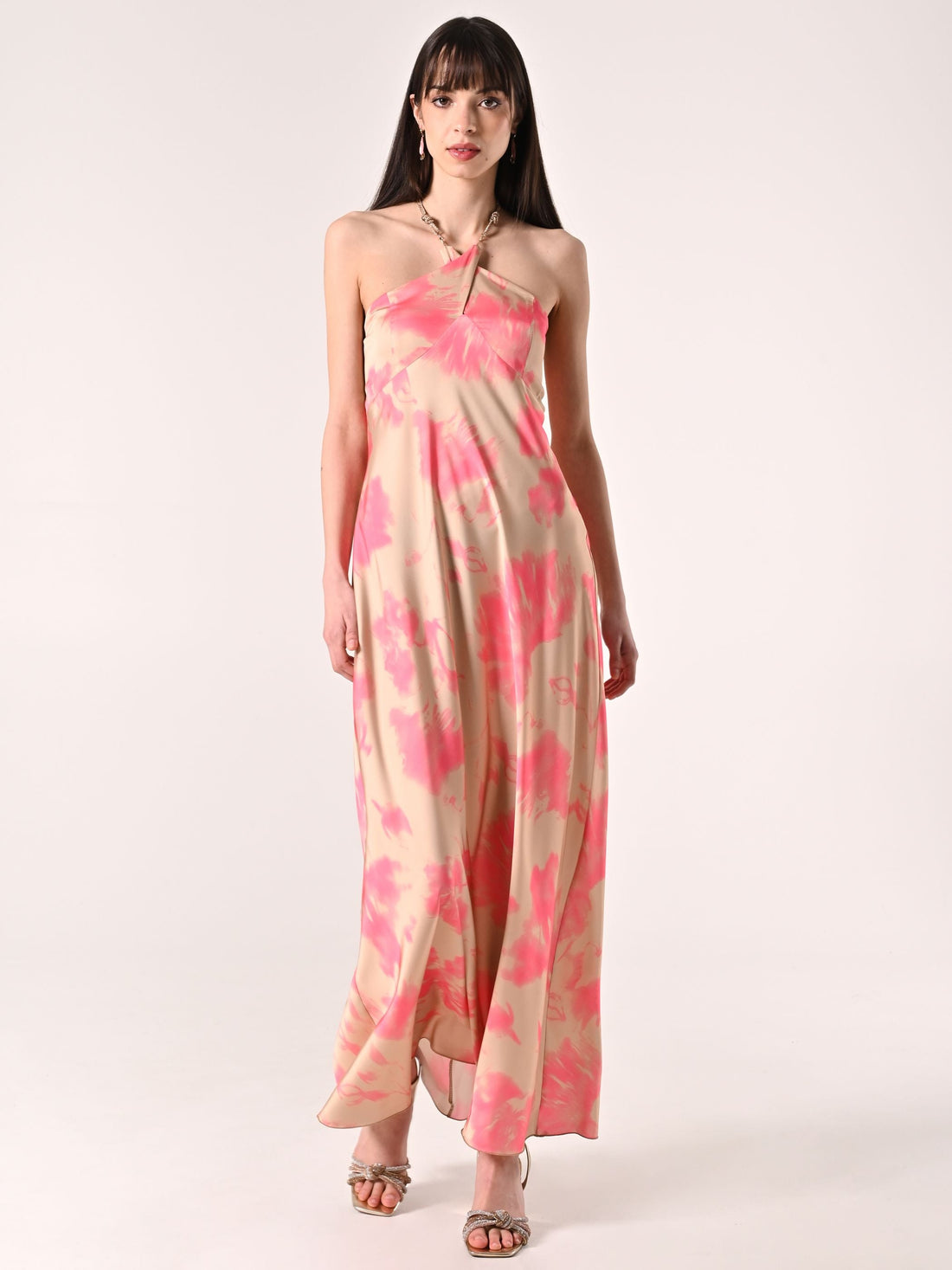 Abito con collo Gioiello Beige Scuro & Rosa Camelia